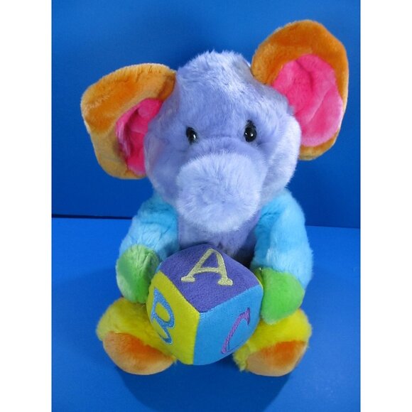 Aurora Plush Elephant Stuffed Animal ABC Multicolor Toy Lovey 9” No Sound - Picture 1 of 8